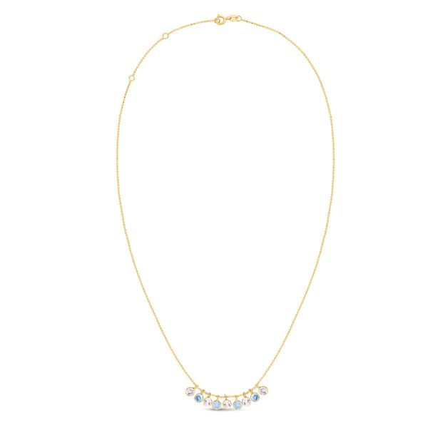 14K Gold Blue and White Topaz Dancing Drop Necklace Hot on Sale