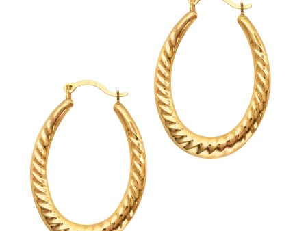 10K Gold Graduated Oval Twist Back to Back Hoop Earring Hot on Sale