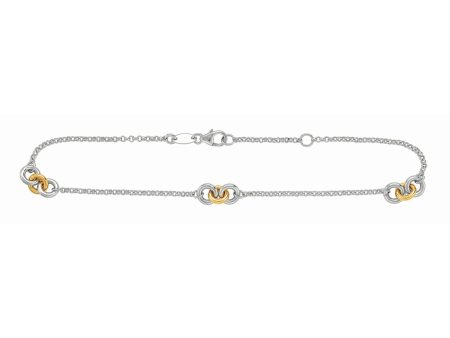 14K & Silver Stationed Circles Anklet For Discount