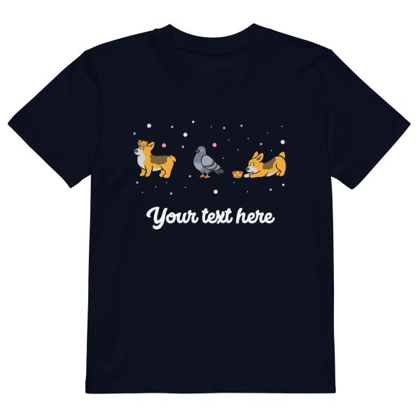 Personalised Custom Text - Organic Cotton Kids T-Shirt - London Doodles - Pigeons & Corgis Online Hot Sale