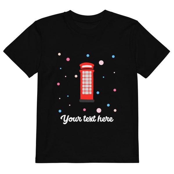 Personalised Custom Text - Organic Cotton Kids T-Shirt - London Doodles - Telephone Box Hot on Sale