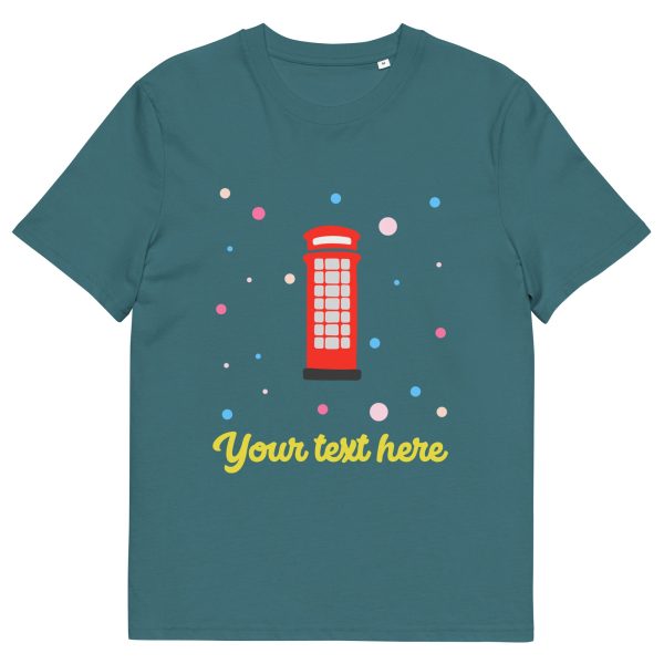 Personalised Custom Text - Organic Cotton Adults Unisex T-Shirt - London Doodles - Telephone Box For Cheap