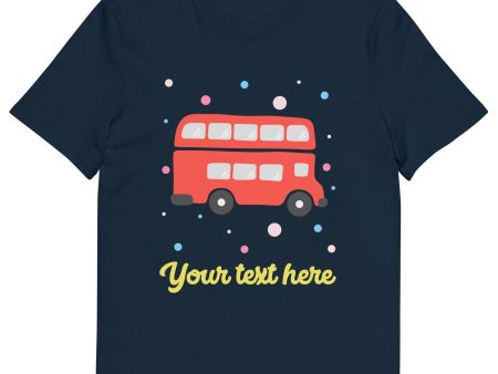 Personalised Custom Text - Organic Cotton Adults Unisex T-Shirt - London Doodles - Red Bus Online Sale