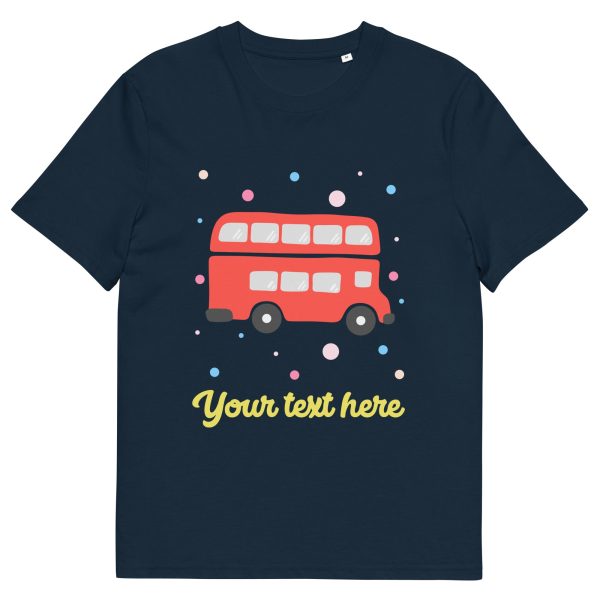 Personalised Custom Text - Organic Cotton Adults Unisex T-Shirt - London Doodles - Red Bus Online Sale