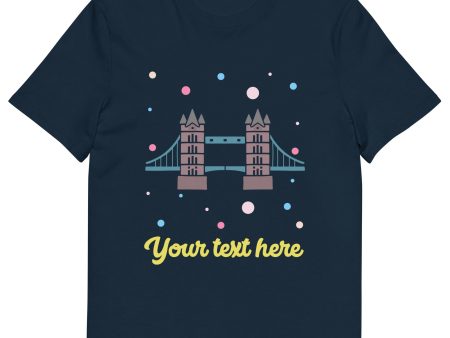 Personalised Custom Text - Organic Cotton Adults Unisex T-Shirt - London Doodles - Tower Bridge For Discount