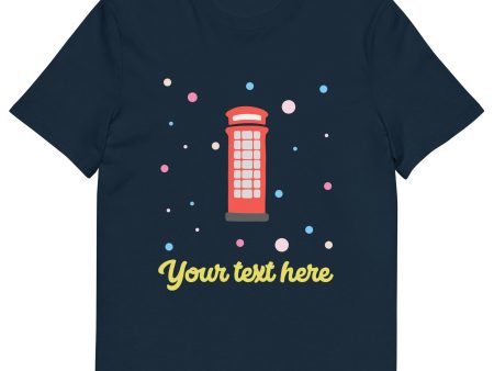 Personalised Custom Text - Organic Cotton Adults Unisex T-Shirt - London Doodles - Telephone Box For Cheap