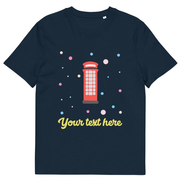 Personalised Custom Text - Organic Cotton Adults Unisex T-Shirt - London Doodles - Telephone Box For Cheap