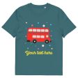 Personalised Custom Text - Organic Cotton Adults Unisex T-Shirt - London Doodles - Red Bus Online Sale