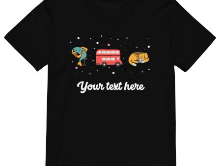 Personalised Custom Text - Organic Cotton Kids T-Shirt - London Doodles - Fish & Chips   Bus   Corgi Discount