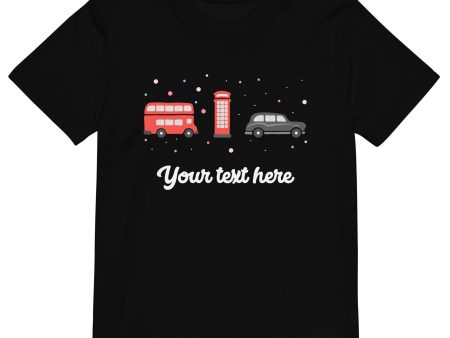 Personalised Custom Text - Organic Cotton Kids T-Shirt - London Doodles - Bus   Telephone   Taxi For Cheap