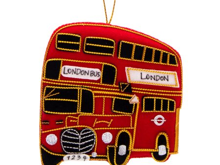 Red London Bus Stitched Christmas Decoration Online Hot Sale