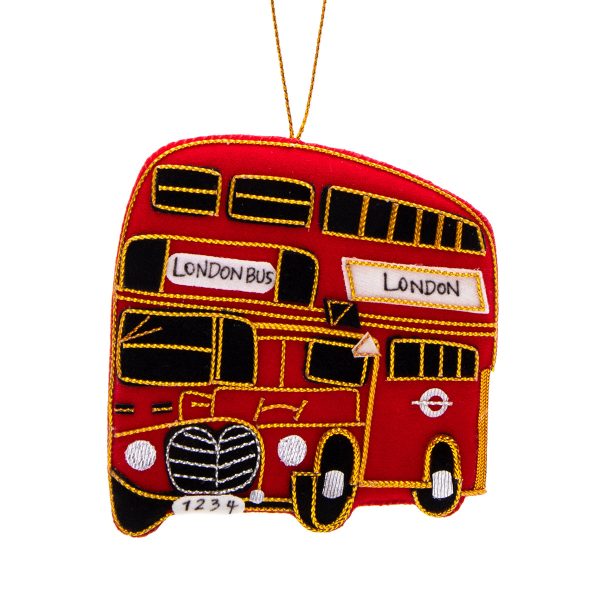 Red London Bus Stitched Christmas Decoration Online Hot Sale