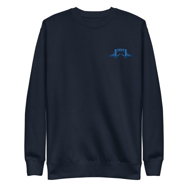 1894 Tower Bridge - Blue Thread Embroidered Unisex Premium Sweatshirt Online Hot Sale