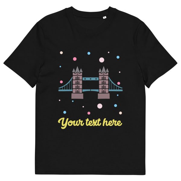 Personalised Custom Text - Organic Cotton Adults Unisex T-Shirt - London Doodles - Tower Bridge For Discount