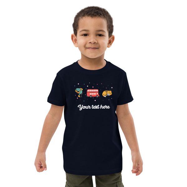 Personalised Custom Text - Organic Cotton Kids T-Shirt - London Doodles - Fish & Chips   Bus   Corgi Discount