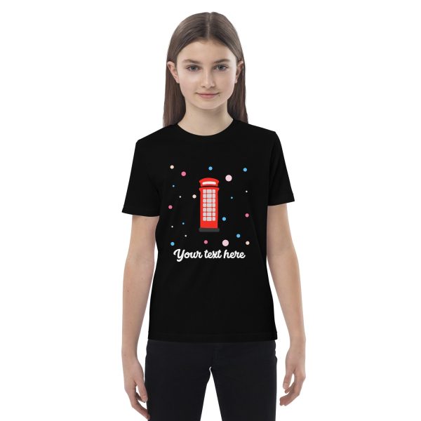 Personalised Custom Text - Organic Cotton Kids T-Shirt - London Doodles - Telephone Box Hot on Sale