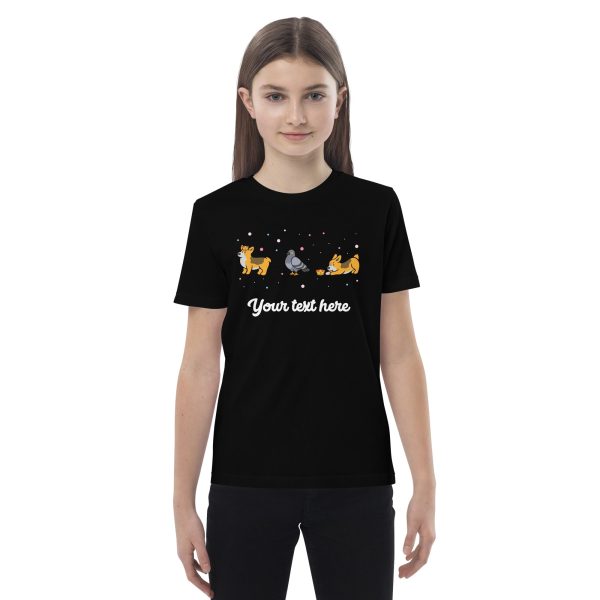 Personalised Custom Text - Organic Cotton Kids T-Shirt - London Doodles - Pigeons & Corgis Online Hot Sale