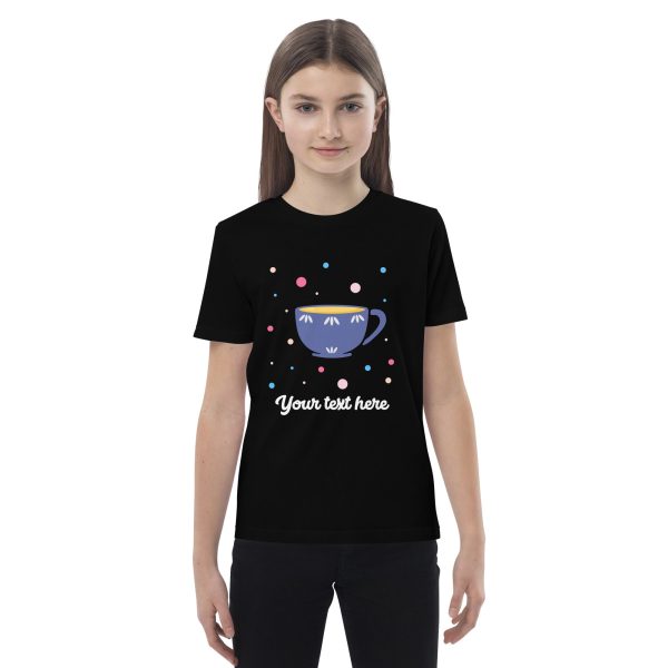 Personalised Custom Text - Organic Cotton Kids T-Shirt - London Doodles - Cup Of Tea Cheap