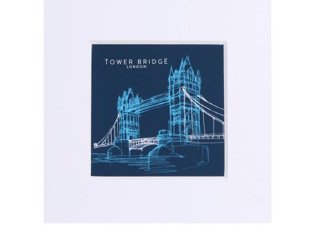 Tower Bridge Line Small Print - Dark Blue Online now