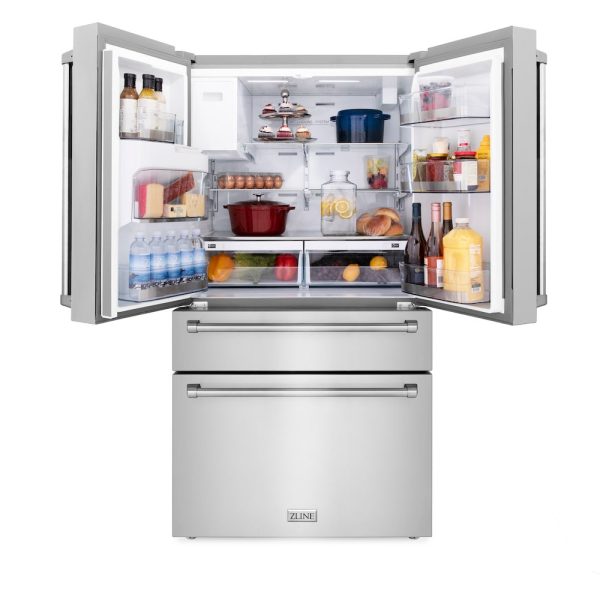 ZLINE Kitchen Package with Water and Ice Dispenser Refrigerator, 30 in. Dual Fuel Range, 30 in. Range Hood, Microwave Drawer, and 24 in. Tall Tub Dishwasher (5KPRW-RARH30-MWDWV) Online now