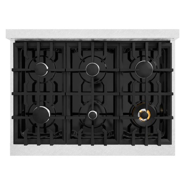 ZLINE 36 in. 5.2 cu. ft. Classic Dual Fuel Range with 6 Burner Gas Cooktop and Electric Convection Oven in DuraSnow® Stainless Steel (CDRS-36) For Sale