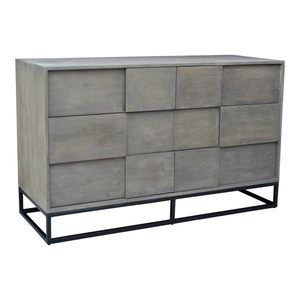 Moe s Felix Collection 55 in. 6 Drawer Acacia Wood Dresser in Grey with Iron Accents on Sale