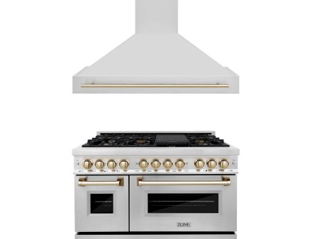 ZLINE Autograph Edition 48 in. Kitchen Package with Stainless Steel Dual Fuel Range and Range Hood with Polished Gold Accents (2AKP-RARH48-G) on Sale