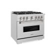 ZLINE 36 in. 5.2 cu. ft. Classic Dual Fuel Range with 6 Burner Gas Cooktop and Electric Convection Oven in DuraSnow® Stainless Steel (CDRS-36) For Sale