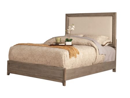 Alpine Camilla Queen Panel Bed w Upholstered Headboard & Nailheads, Antique Grey Fashion