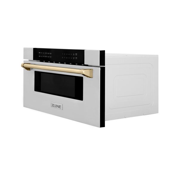 ZLINE Autograph Edition 30 in. 1.2 cu. ft. Built-In Microwave Drawer in Stainless Steel with Polished Gold Accents (MWDZ-30-G) Online now