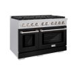 ZLINE 48 in. 6.7 cu. ft. Paramount Double Oven Gas Range with 8 Burner Cooktop in DuraSnow® Stainless Steel with Black Matte Doors (SGRS-BLM-48) Online Hot Sale