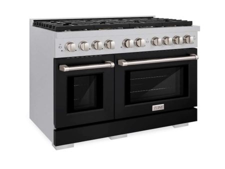 ZLINE 48 in. 6.7 cu. ft. Paramount Double Oven Gas Range with 8 Burner Cooktop in DuraSnow® Stainless Steel with Black Matte Doors (SGRS-BLM-48) Online Hot Sale