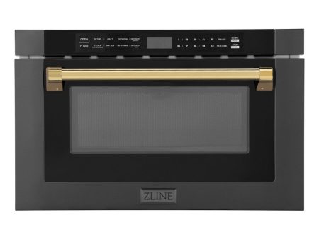 ZLINE Autograph Edition 24 in. 1.2 cu. ft. Built-in Microwave Drawer in Black Stainless Steel with Polished Gold Accents (MWDZ-1-BS-H-G) For Discount