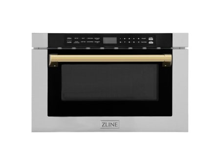 ZLINE Autograph Edition 24 in. 1.2 cu. ft. Built-in Microwave Drawer with a Traditional Handle in Stainless Steel and Polished Gold Accents (MWDZ-1-H-G) Sale