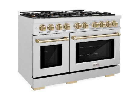 ZLINE Autograph Edition 48 in. 6.7 cu. ft. Select Double Oven Gas Range with 8 Burner Cooktop in DuraSnow® Stainless Steel and Champagne Bronze Accents (HGRSZ-48-CB) Fashion