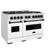 ZLINE Autograph Edition 48 in. 6.7 cu. ft. Classic Double Oven Gas Range with 8 Burner Cooktop in DuraSnow® Stainless Steel with White Matte Doors and Matte Black Accents (CGRSZ-WM-48-MB) Online Sale