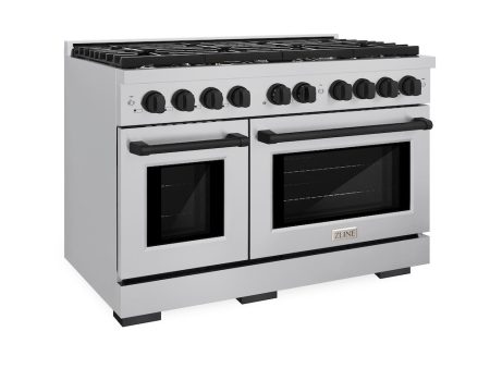 ZLINE Autograph Edition 48 in. 6.7 cu. ft. Paramount Double Oven Dual Fuel Range with 8 Burner Gas Cooktop in Stainless Steel and Matte Black Accents (SDRZ-48-MB) Online now