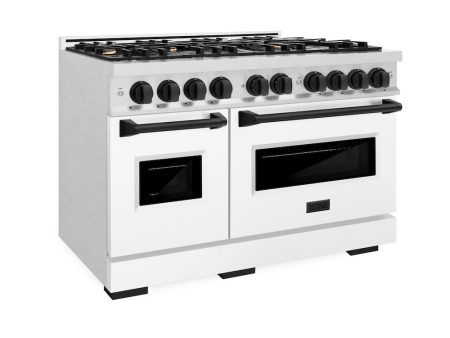 ZLINE Autograph Edition 48 in. 6.7 cu. ft. Classic Double Oven Gas Range with 8 Burner Cooktop in DuraSnow® Stainless Steel with White Matte Doors and Matte Black Accents (CGRSZ-WM-48-MB) Online Sale