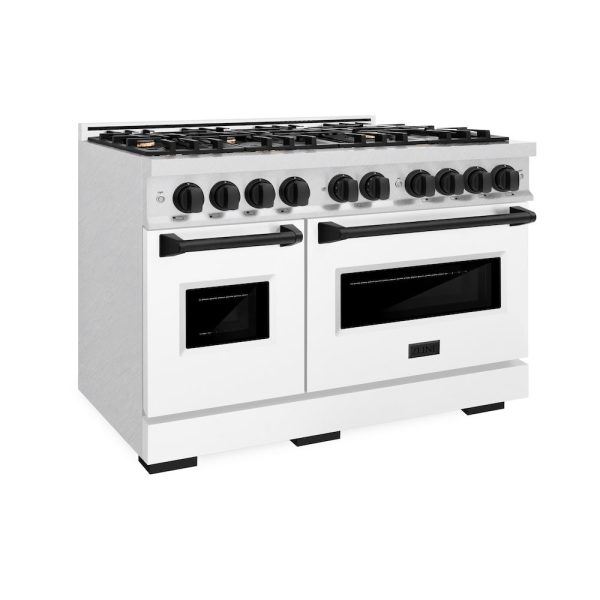 ZLINE Autograph Edition 48 in. 6.7 cu. ft. Classic Double Oven Gas Range with 8 Burner Cooktop in DuraSnow® Stainless Steel with White Matte Doors and Matte Black Accents (CGRSZ-WM-48-MB) Online Sale