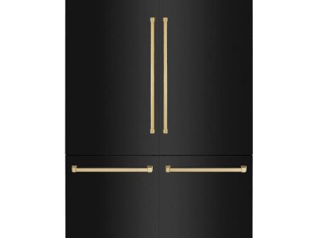 ZLINE Autograph Edition 60 in. 32.2 cu. ft. French Door Built-In Bottom Freezer Refrigerator with Water Dispenser and Ice Maker in Black Stainless Steel with Polished Gold Accents (RBIVZ-BS-60-G) For Sale