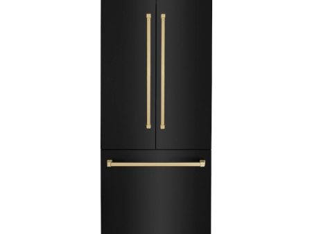 ZLINE Autograph Edition 36 in. 19.6 cu. ft. French Door Built-In Bottom Freezer Refrigerator with Water Dispenser and Ice Maker in Black Stainless Steel with Champagne Bronze Accents (RBIVZ-BS-36-CB) For Discount