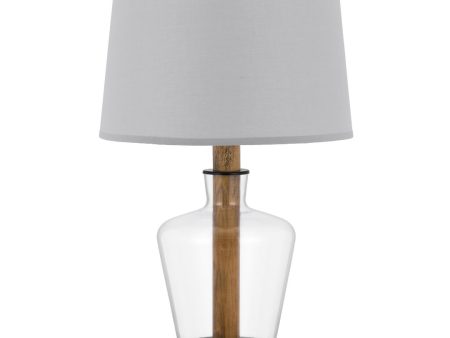 Cal Lighting Salford Glass Wood Table Lamp With Taper Drum Hardback Shade Discount