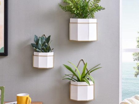 Danya B Set of 3 Geometric White Metal Planters with Gold Metal Frames (FHB1469) For Discount