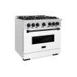 ZLINE Autograph Edition 36 in. 5.2 cu. ft. Classic Gas Range with 6 Burner Cooktop and Convection Gas Oven in DuraSnow® Stainless Steel with White Matte Door and Matte Black Accents (CGRSZ-WM-36-MB) For Discount