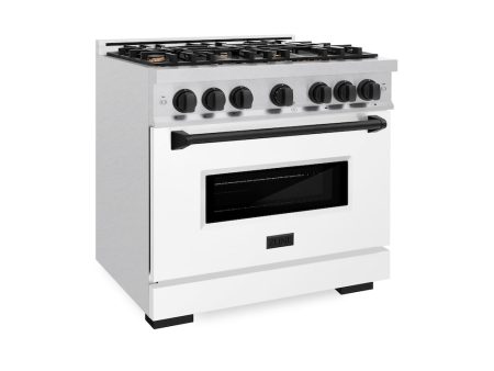 ZLINE Autograph Edition 36 in. 5.2 cu. ft. Classic Gas Range with 6 Burner Cooktop and Convection Gas Oven in DuraSnow® Stainless Steel with White Matte Door and Matte Black Accents (CGRSZ-WM-36-MB) For Discount