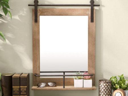 Danya B 24  Rustic Wood-Framed Wall Mount Vanity Mirror with Shelf and Iron Hardware (FHB5388) Online Sale