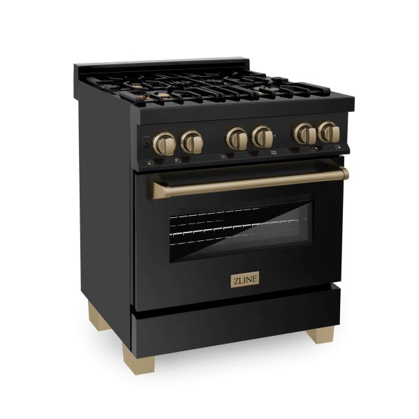 ZLINE Autograph Edition 30 in. Kitchen Package with Black Stainless Steel Dual Fuel Range and Range Hood with Champagne Bronze Accents (2AKP-RABRH30-CB) Online Sale