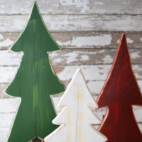 Kalalou Set of 3 Painted Wooden Tabletop Christmas Trees For Cheap