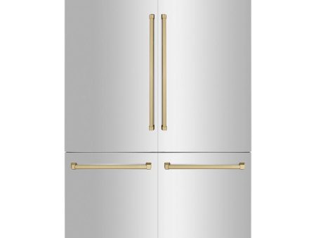 ZLINE Autograph Edition 60 in. 32.2 cu. ft. French Door Built-In Bottom Freezer Refrigerator with Water Dispenser and Ice Maker in Stainless Steel with Champagne Bronze Accents (RBIVZ-304-60-CB) Hot on Sale