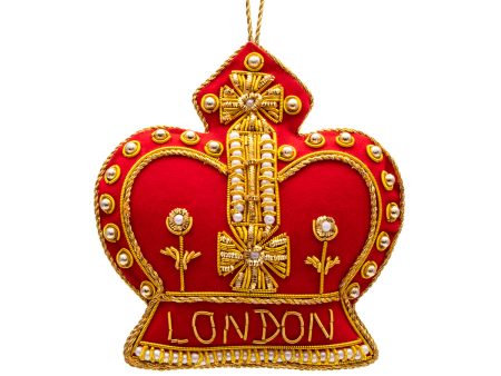 London Royal Crown Stitched Christmas Decoration - Red Supply